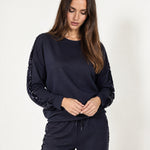 Navy Lounge Set Sequin Stripe Jumper Joggers