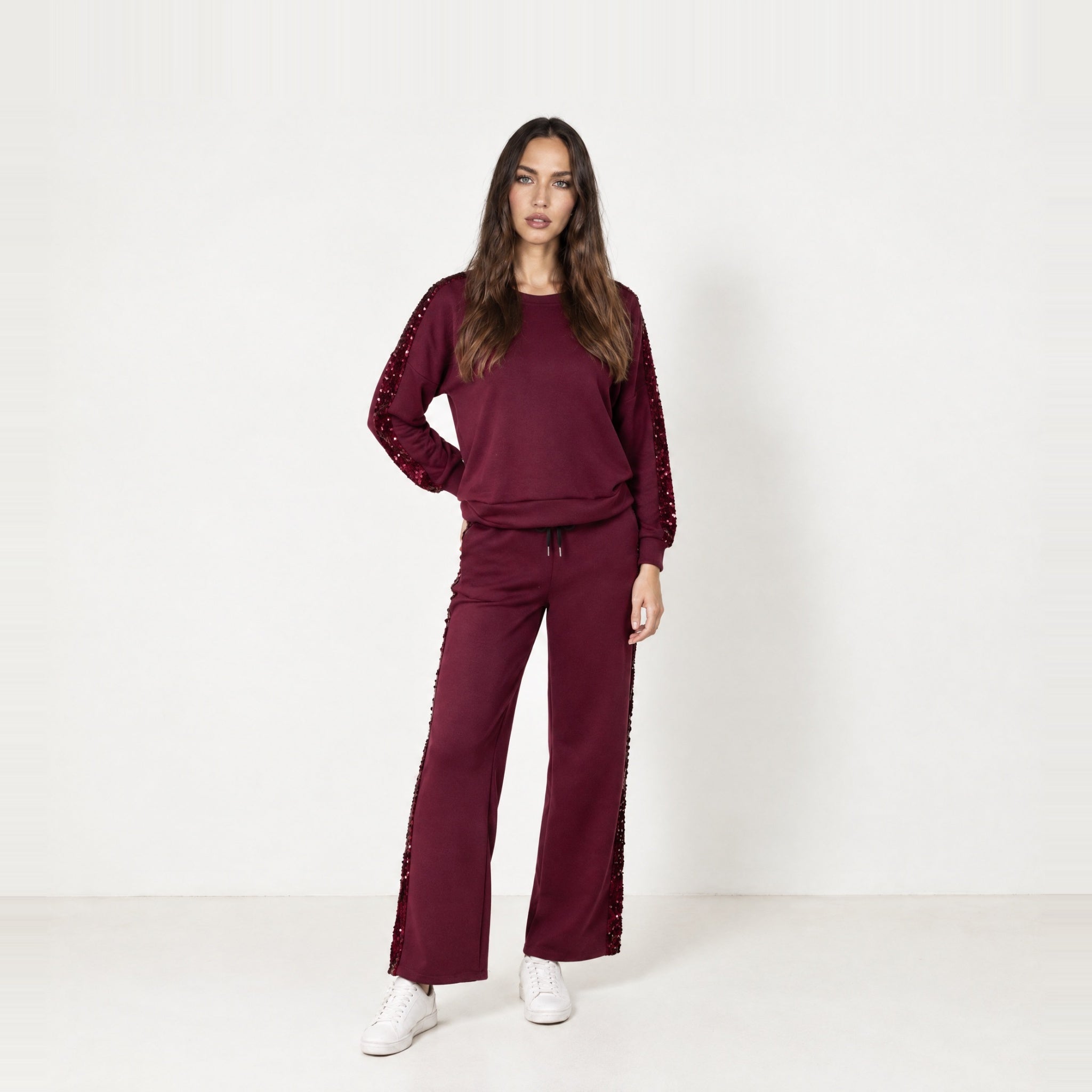 Wine Lounge Set Sequin Stripe Jumper Joggers