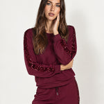 Wine Lounge Set Sequin Stripe Jumper Joggers