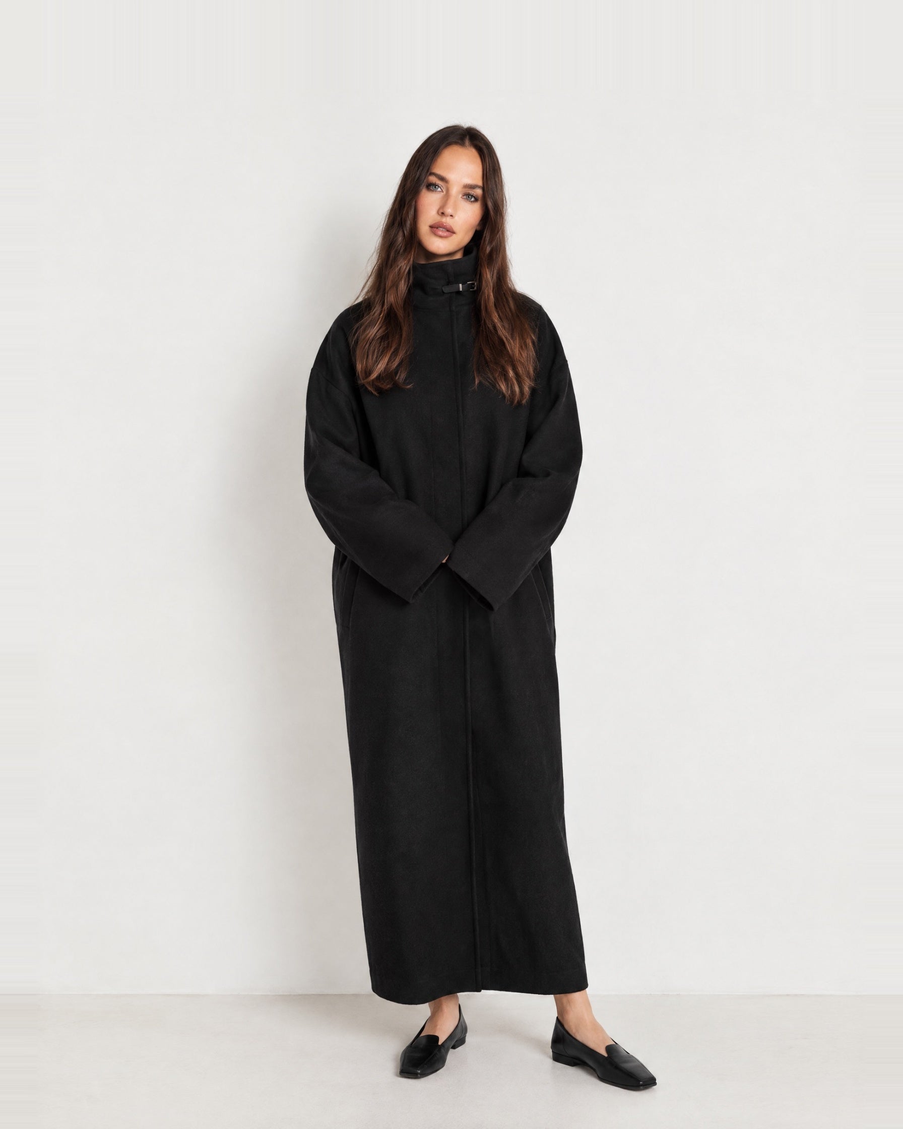 Black Maxi Coat Stand Collar Oversized
