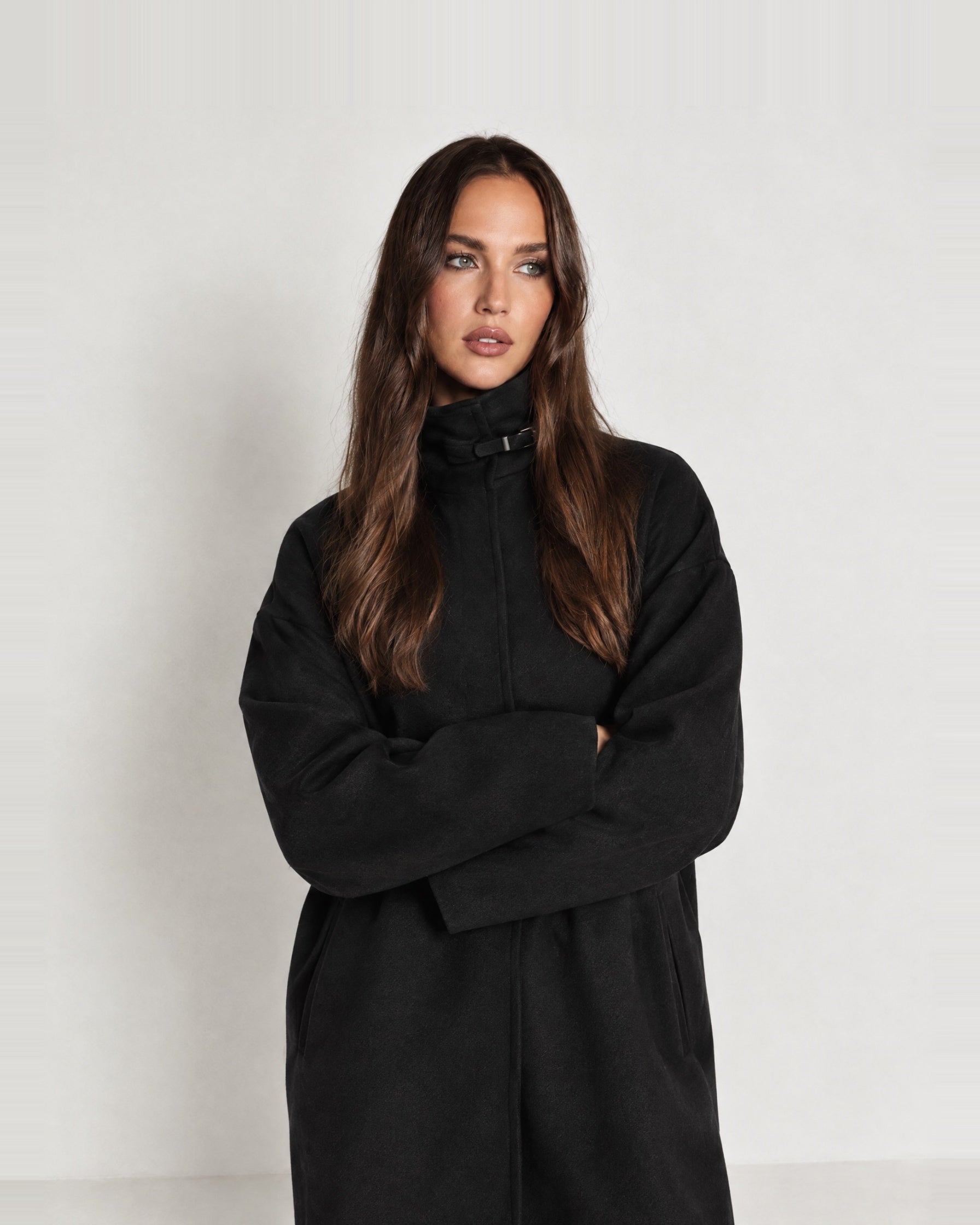 Black Maxi Coat Stand Collar Oversized