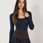 Navy Maxi Skirt Set Ribbed Top Pleated