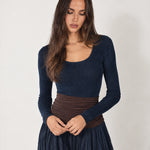 Navy Maxi Skirt Set Ribbed Top Pleated