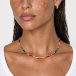 Multicolour Necklace Gold Tone Beaded Stone Mix