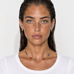 Multicolour Necklace Gold Tone Beaded Stone Mix - Gold