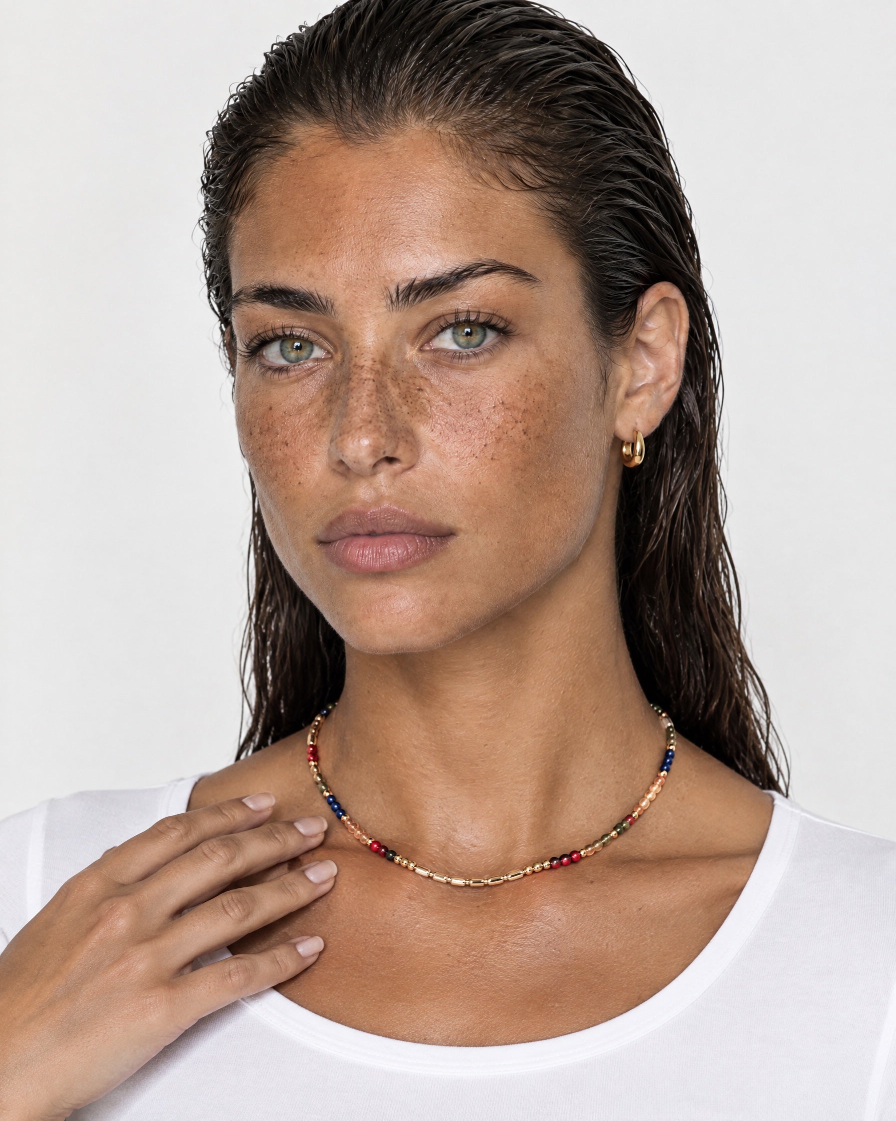 Multicolour Necklace Gold Tone Beaded Stone Mix