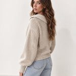 Beige Collared Jumper Open Polo Neck Relaxed Knit