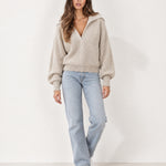 Beige Collared Jumper Open Polo Neck Relaxed Knit