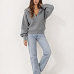 Grey Collared Jumper Open Polo Neck Relaxed Knit