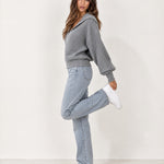 Grey Collared Jumper Open Polo Neck Relaxed Knit