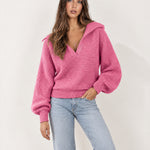 Pink Collared Jumper Open Polo Neck Relaxed Knit