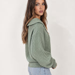 Sage Collared Jumper Open Polo Neck Relaxed Knit