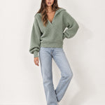 Sage Collared Jumper Open Polo Neck Relaxed Knit