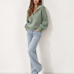 Sage Collared Jumper Open Polo Neck Relaxed Knit