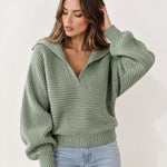 Sage Collared Jumper Open Polo Neck Relaxed Knit