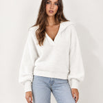 White Collared Jumper Open Polo Neck Relaxed Knit