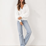 White Collared Jumper Open Polo Neck Relaxed Knit
