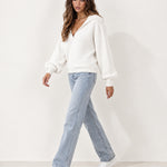 White Collared Jumper Open Polo Neck Relaxed Knit