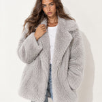 Grey Faux Fur Coat Oversized Shaggy