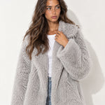 Grey Faux Fur Coat Oversized Shaggy