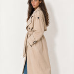Beige Oversized Trench Coat Long Wide Lapel