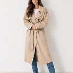 Beige Oversized Trench Coat Long Wide Lapel