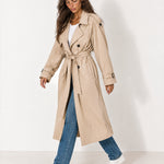 Beige Oversized Trench Coat Long Wide Lapel