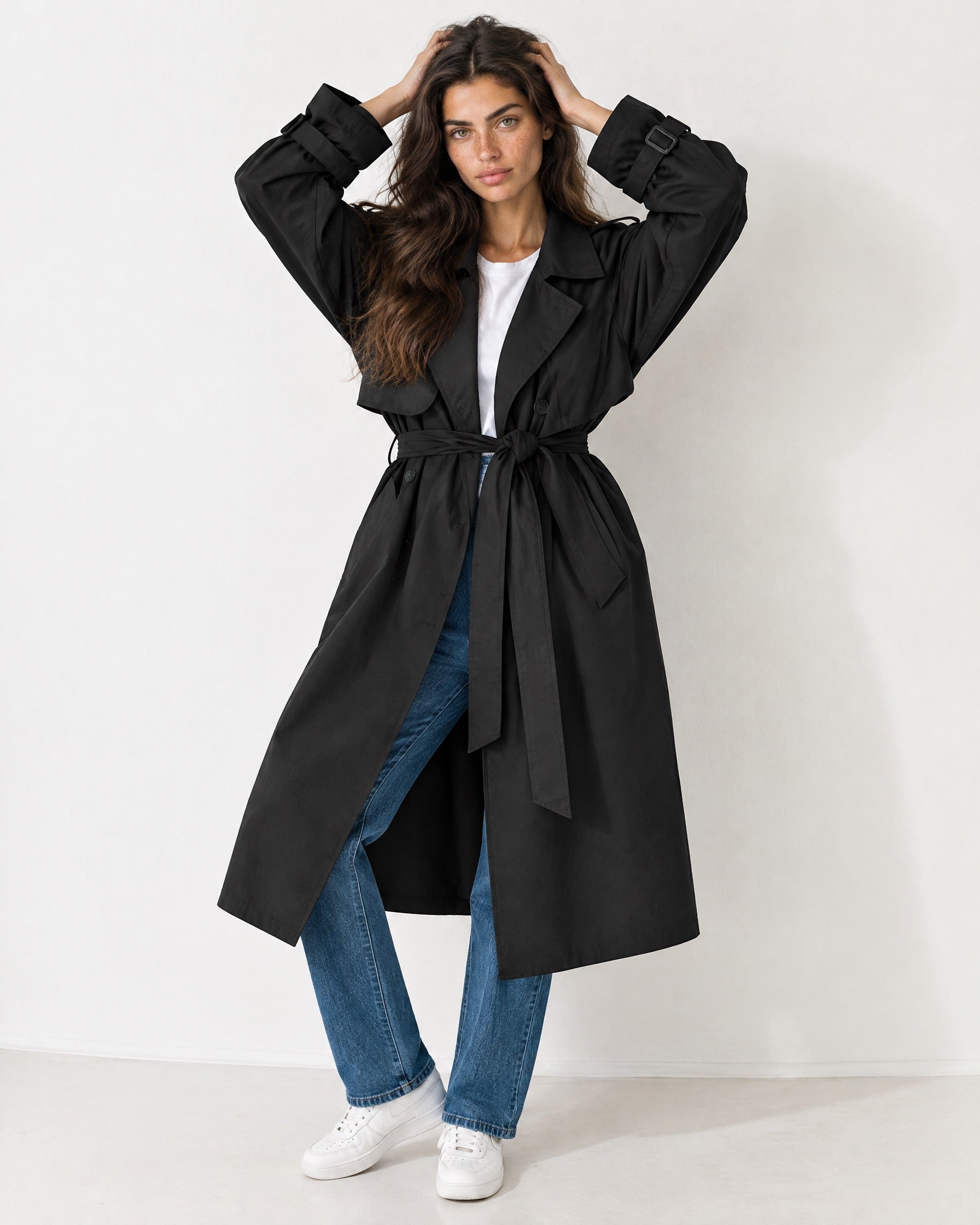 Black Oversized Trench Coat Long Wide Lapel