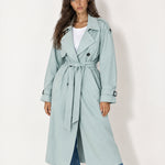 Light Blue Oversized Trench Coat Long Wide Lapel