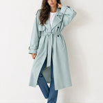Light Blue Oversized Trench Coat Long Wide Lapel