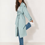 Light Blue Oversized Trench Coat Long Wide Lapel