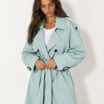Light Blue Oversized Trench Coat Long Wide Lapel