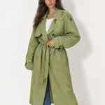 Olive Oversized Trench Coat Long Wide Lapel