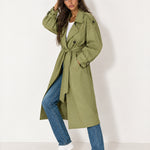 Olive Oversized Trench Coat Long Wide Lapel