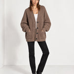 Beige Oversized Cardigan Chunky Ribbed Knit with Buttons and Pockets