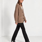 Beige Oversized Cardigan Chunky Ribbed Knit with Buttons and Pockets