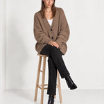 Beige Oversized Cardigan Chunky Ribbed Knit with Buttons and Pockets