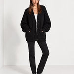 Black Oversized Cardigan Chunky Ribbed Knit with Buttons and Pockets