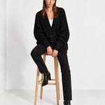 Black Oversized Cardigan Chunky Ribbed Knit with Buttons and Pockets
