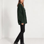 Forest Green Oversized Cardigan Chunky Ribbed Knit with Buttons and Pockets