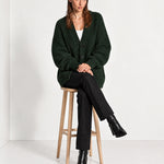 Forest Green Oversized Cardigan Chunky Ribbed Knit with Buttons and Pockets