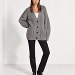 Grey Oversized Cardigan Chunky Ribbed Knit with Buttons and Pockets