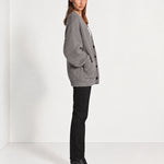 Grey Oversized Cardigan Chunky Ribbed Knit with Buttons and Pockets