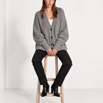 Grey Oversized Cardigan Chunky Ribbed Knit with Buttons and Pockets