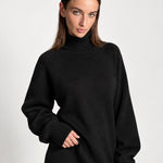 Black Sweater Dress Oversized Turtleneck Knitted Jumper Dress for Winter