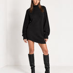 Black Sweater Dress Oversized Turtleneck Knitted Jumper Dress for Winter