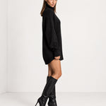 Black Sweater Dress Oversized Turtleneck Knitted Jumper Dress for Winter