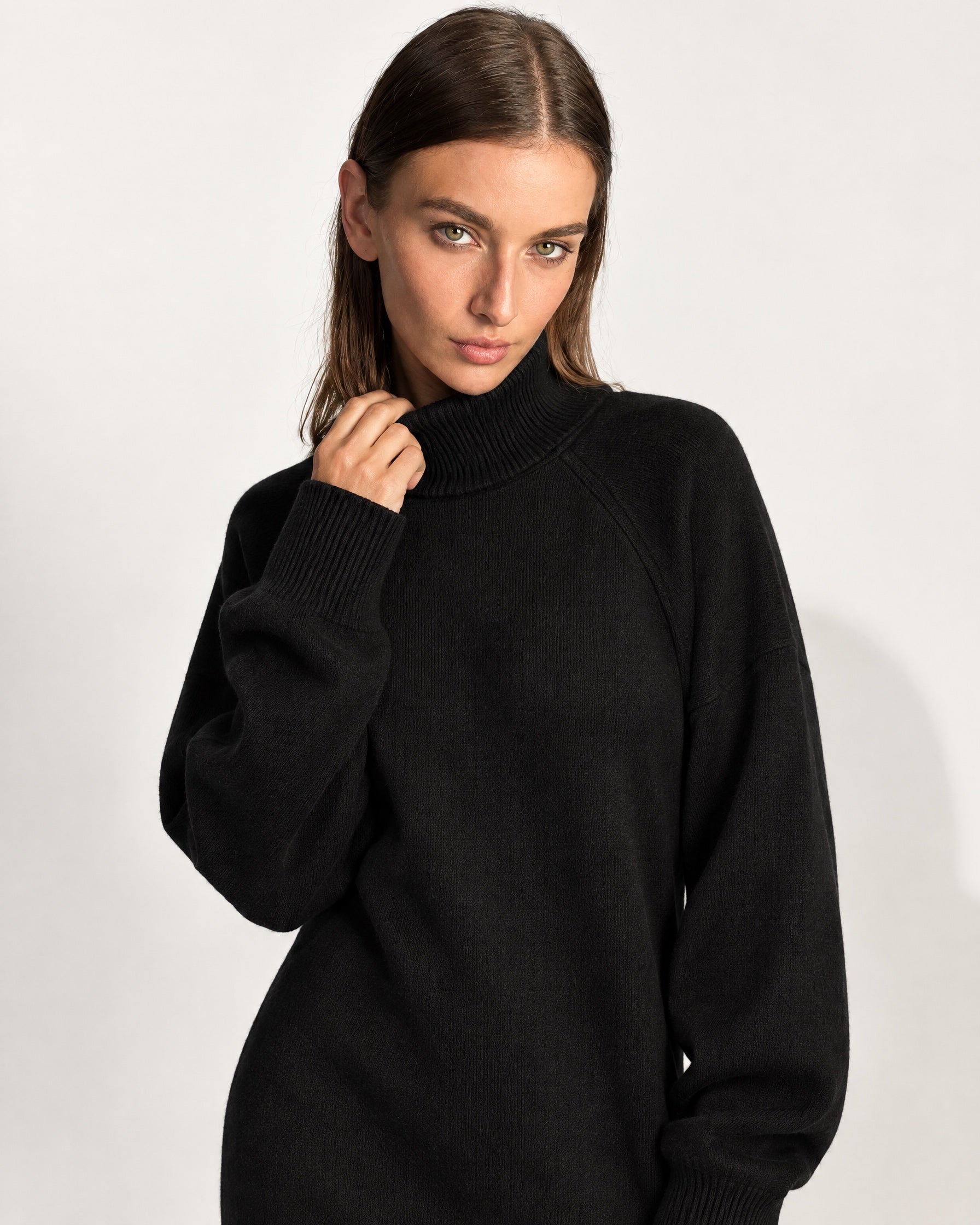 Black Sweater Dress Oversized Turtleneck Knitted Jumper Dress for Winter