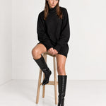 Black Sweater Dress Oversized Turtleneck Knitted Jumper Dress for Winter