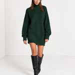 Forest Green Sweater Dress Oversized Turtleneck Knitted Jumper Dress for Winter